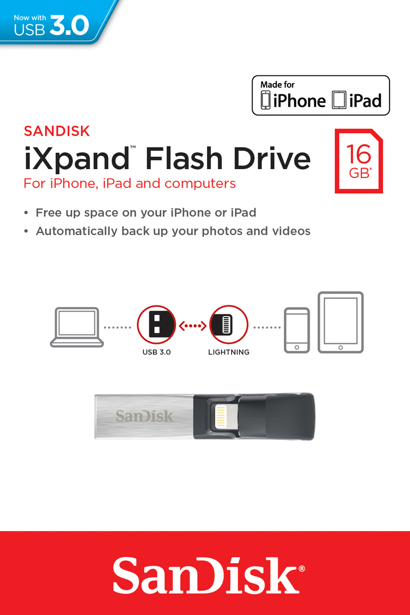 Sandisk Ixpand 16GB USB 3.0/Lightning USB Flash Drive