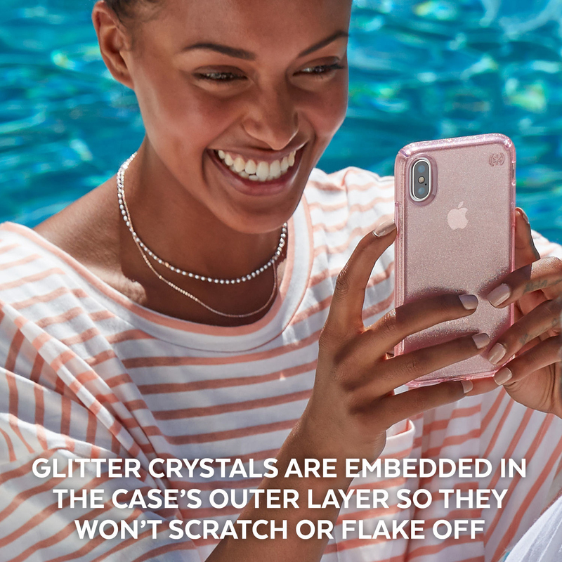 Speck Presidio Clear + Glitter Case Bella Pink with Gold Glitter/Bella Pink for Apple iPhone XS