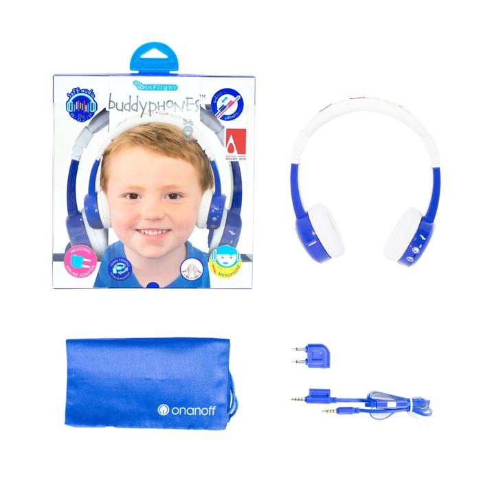 Onanoff Buddyphones Inflight Headset Head-Band Blue,White