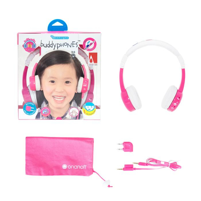 Onanoff Buddyphones Inflight Headset Head-Band Pink,White